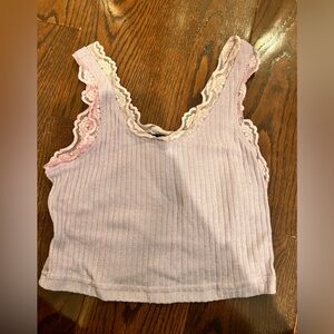 SHEIN Lilac Ribbed Top with Lace Trim